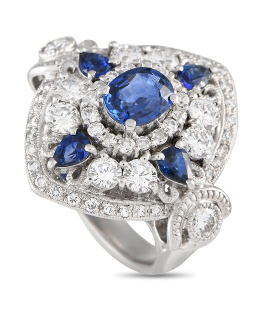 Non-Branded Metallic Lb Exclusive 18k Gold 1.02ct Diamond And Sapphire Art Deco Statement Ring Mf04-012424