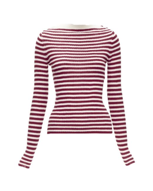 Dior 100% Cashmere White Red Striped Boat Neck Cd Button Top