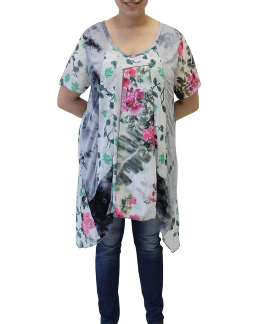Tuva Collection Blue Patchwork Long Tunic Top