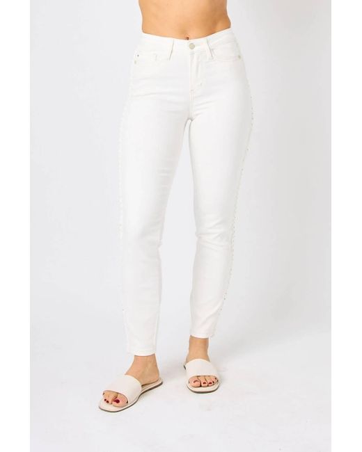 Judy Blue White Mid Rise Braided Detail Jeans