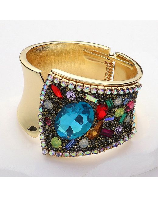 Fashnzfab Multicolor Faceted Oval Stone Embellished Statement Bangle Hinged Bracelet