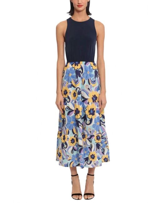 Donna Morgan Women's Blue Floral Skirt Tank Contrast Dress