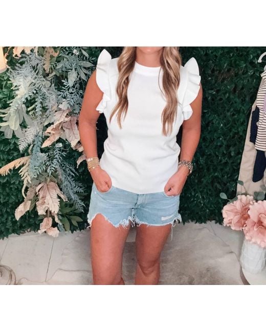 Strut & Bolt Blue Elevated Ruffle Sleeveless Top