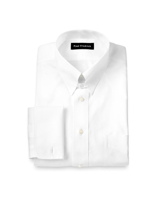 Paul Fredrick Men's White Slim Fit Non-Iron Cotton Pinpoint Snap Tab Collar French  Cuff Dress Shirt - hulwithkids.com