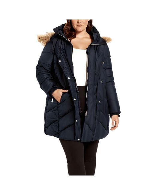 Avenue Black Plus Lined Quilted Puffer Jacket