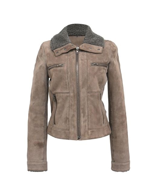 Theory Brown Zipped Shear-Lined Jacket With Pockets
