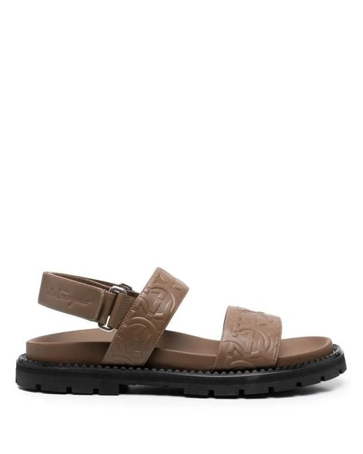 Ferragamo Brown Ferragamo Gancini Debossed Sandals for men