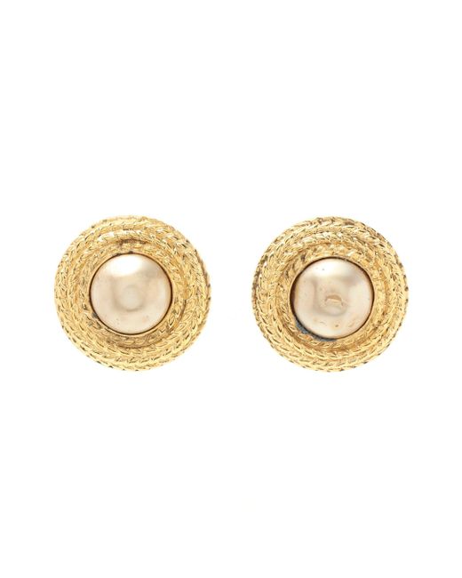 Chanel Metallic Round Earrings Gp Fake Pearl Gold Offvintage