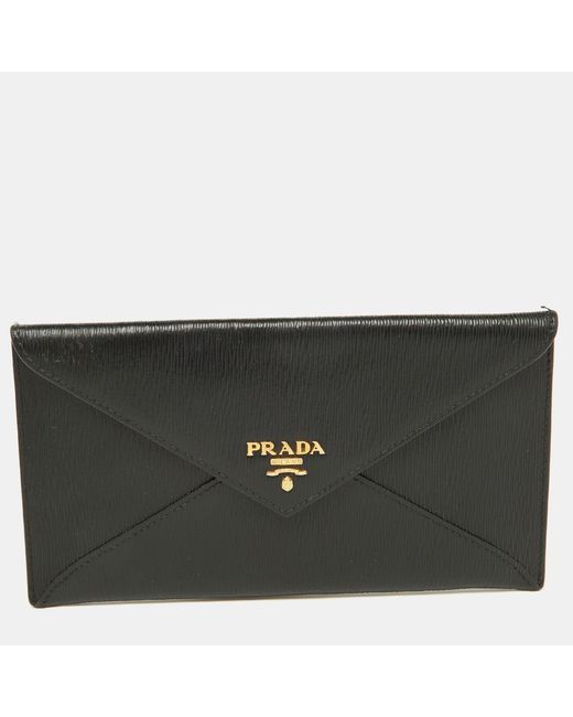 Prada Black Move Leather Envelope Slim Wallet