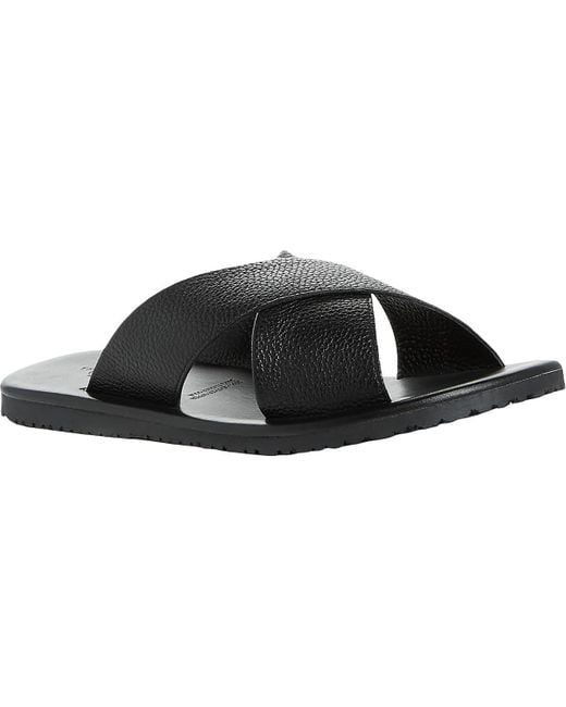 The Men's Store Black Leather Pebbled Flat Sandals for men