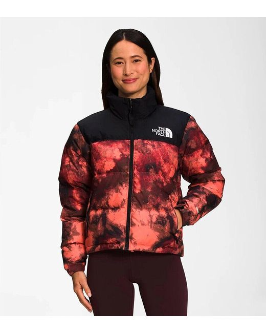 The North Face Red Nf0a5ixk Coral Sunrise Ice Dye Print Puffer Jacket Onf102