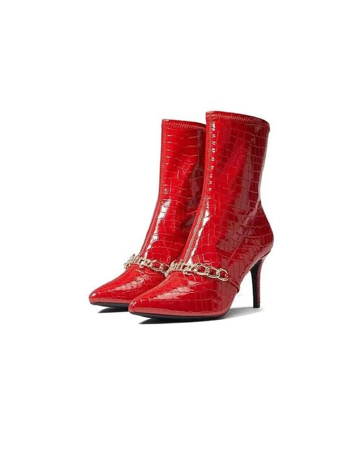 Juicy Couture Red Tyme Bootie 8 Croc Leather Stiletto Heel Boots Khd807