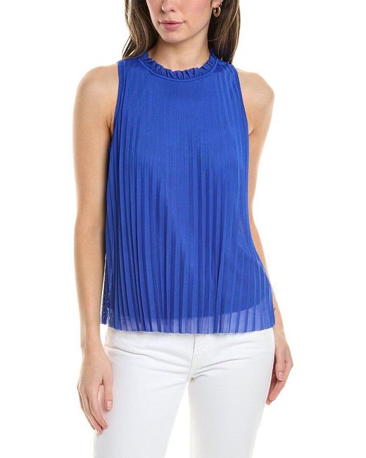 Vince Camuto Blue Pleated Mesh Blouse