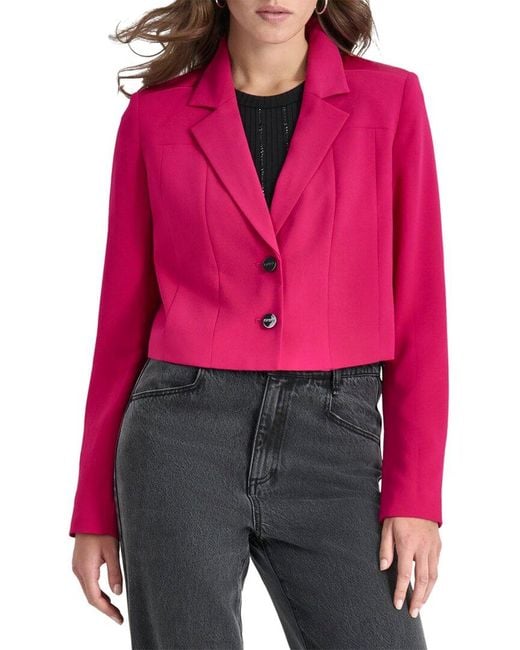 DKNY Red Cropped Two-Button Blazer