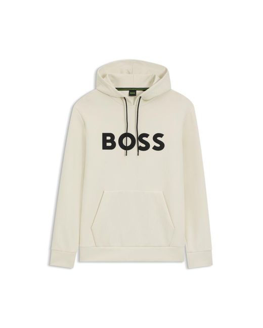 Boss White Cotton-Blend Hoodie With Moulded Logo for men