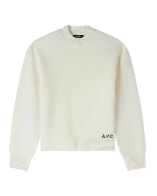 A.P.C. White Ecru Merino Wool Jumper With Boxy Cut