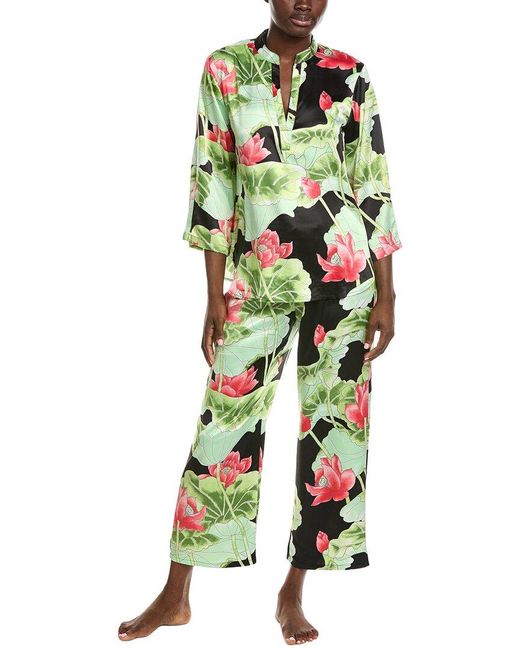 Natori Green 2Pc Mandarin Pajama Set