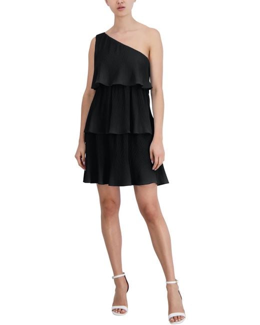 Laundry by Shelli Segal Black Chiffon Pleated Cocktail And Party Dress