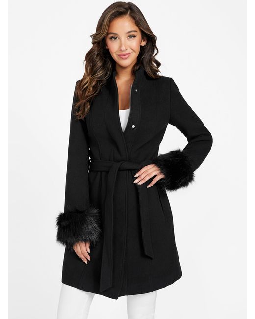 Guess Factory Black Maritza Wool-blend Belted Coat
