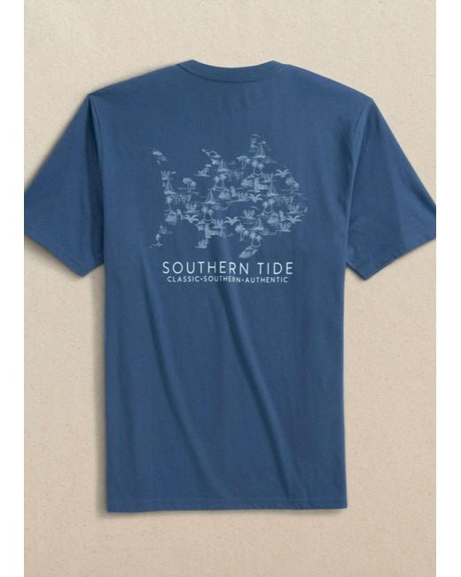 Southern Tide Blue Tropical Toile Short Sleeve T-Shirt for men