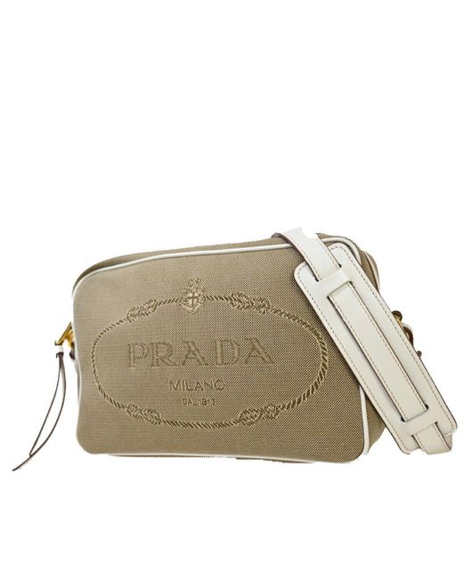 Prada Natural Logo Jacquard Canvas Shoulder Bag (pre-owned)