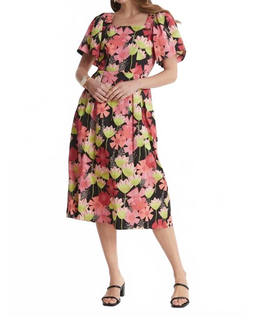 tyler boe Red Brit Abstract Floral Tie Dress