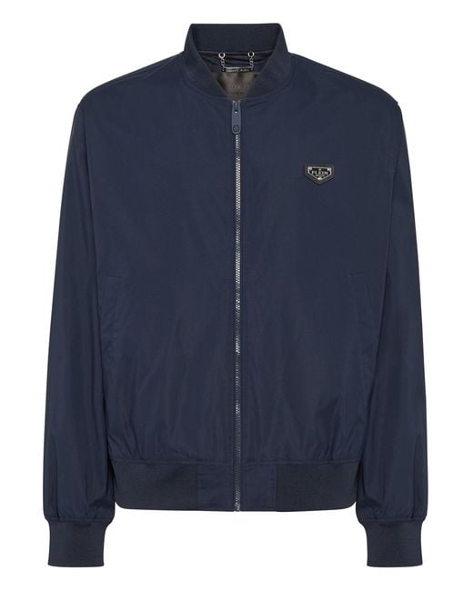 Philipp Plein Blue Nylon Bomber Jacket for men