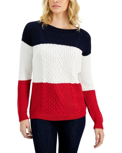 Tommy Hilfiger Cable Knit Boatneck Pullover Sweater in Red Lyst