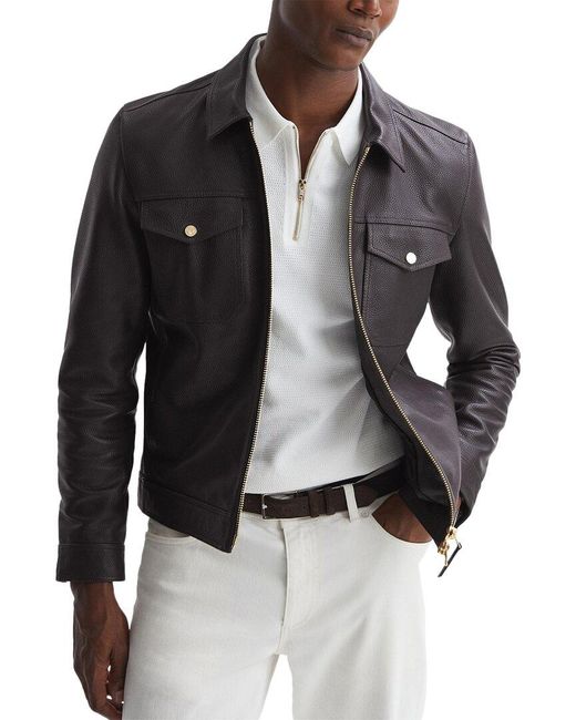 Reiss Black Carp Leather Jacket for men