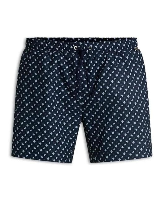 Boss Blue Manu New Geometric Print Swim Trunks, Medium for men