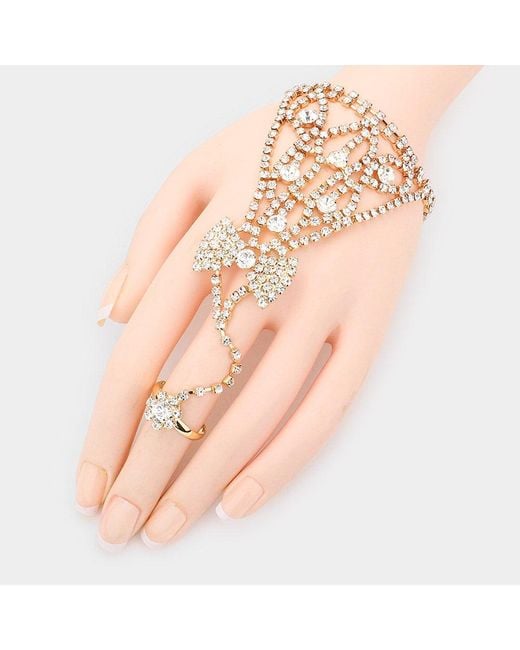 Fashnzfab Pink Round Crystal Rhinestone Net Hand Chain Bracelet