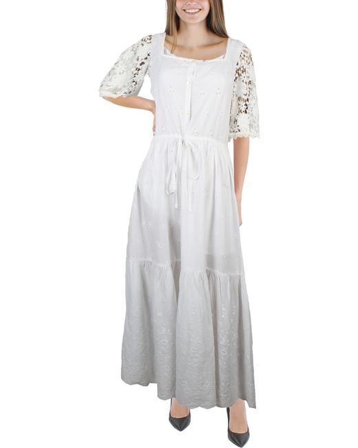 French Connection Gray Cecily Broderie Anglaise Lace Trim Long Maxi Dress