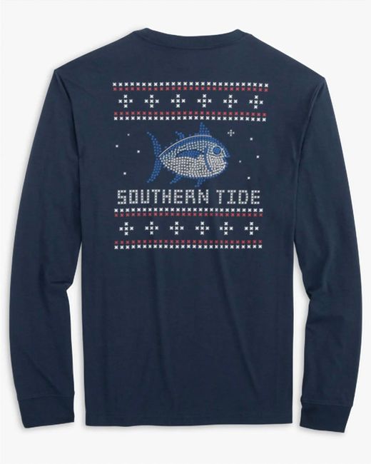 Southern Tide Blue Fair Isle Skipjack Long Sleeve T-shirt for men