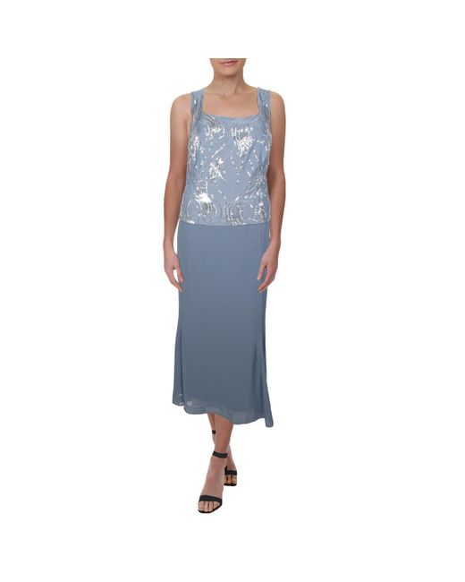 Alex Evenings Blue Plus Jersey Sequined Midi Dress