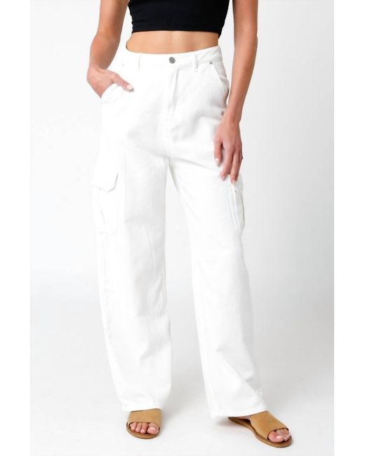 Olivaceous White Lara Cargo Pants