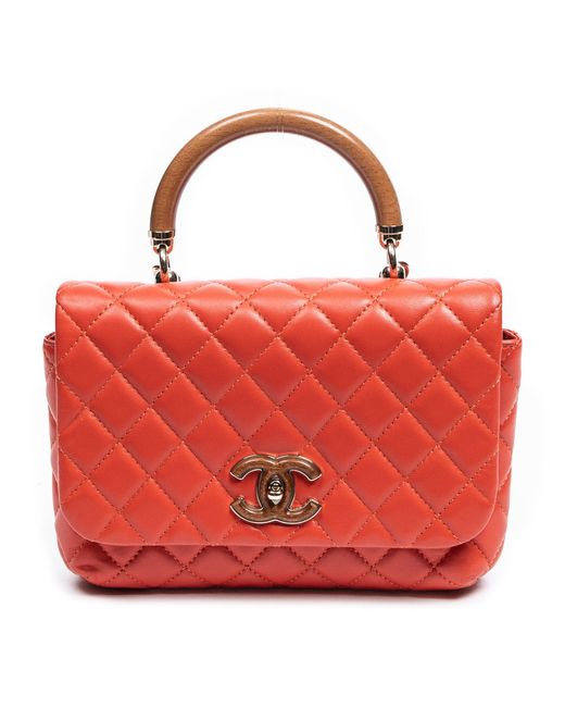 Chanel Red Knock On Wood Top Handle Flap