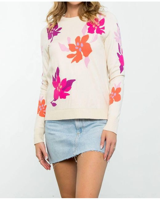 Thml White Floral Knit Long Sleeve Sweater