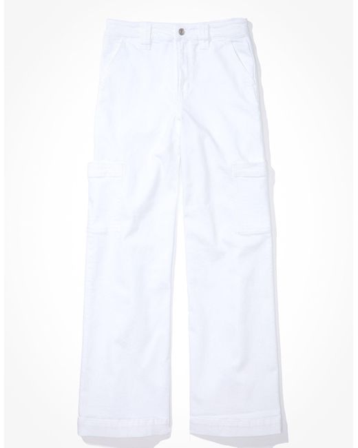 American Eagle Outfitters White Ae Stretch Super High-waisted Cargo baggy Wide-leg Jean