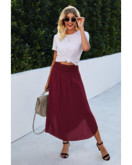 TRUEDAMES Fashnzfab Shirred Waist Asymmetrical Hem Flared Skirt