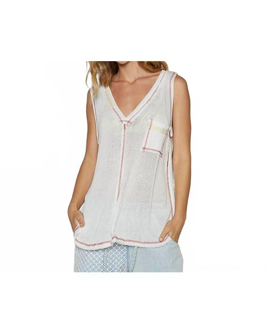 Pol White Front Pocket Solid Knit Tank Top