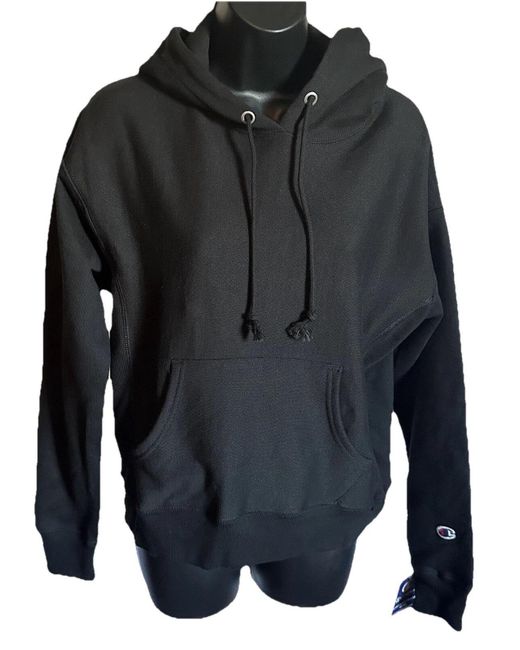 Champion Black Reverse Weave Hoodie Long Sleeve Pullover Srt656