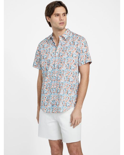 Guess Factory Blue Oliver Printed Shirt for men