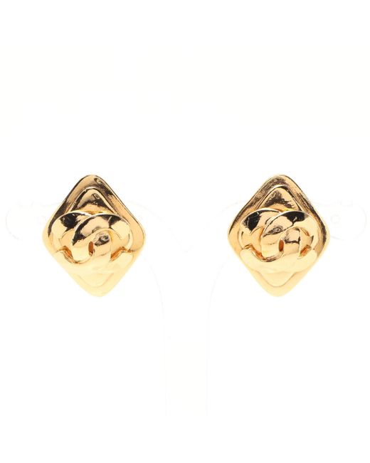 Chanel Metallic Coco Mark Rhombus Earrings Gp 95p