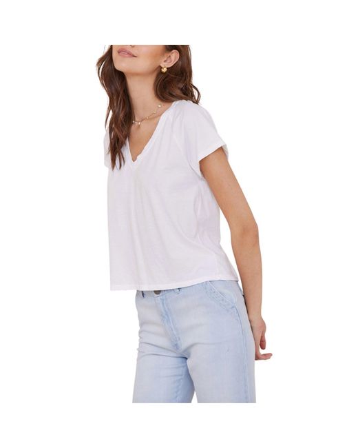 Bella Dahl White Short Sleeve Raglan V-Tee