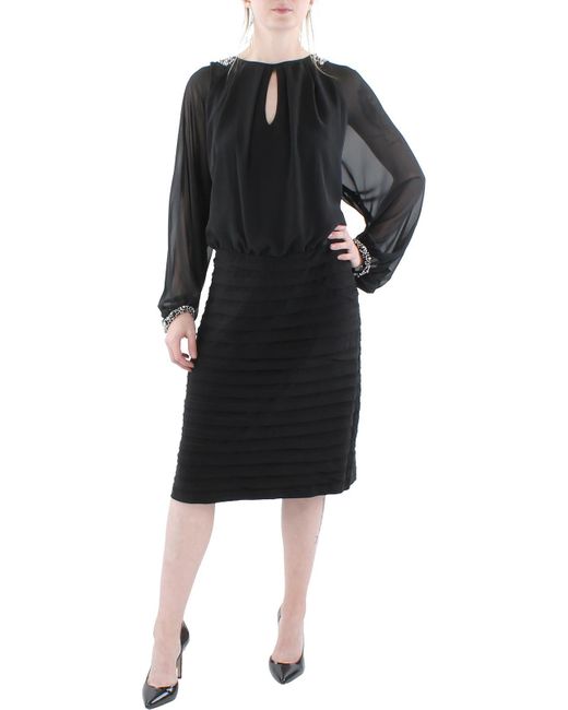 Xscape Black Plus Chiffon Sleeves Embellished Cocktail And Party Dress