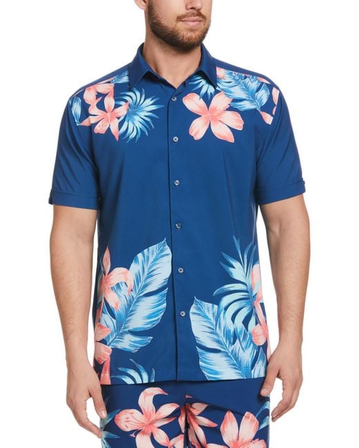 Cubavera Blue Floral Collared Button-down Shirt for men