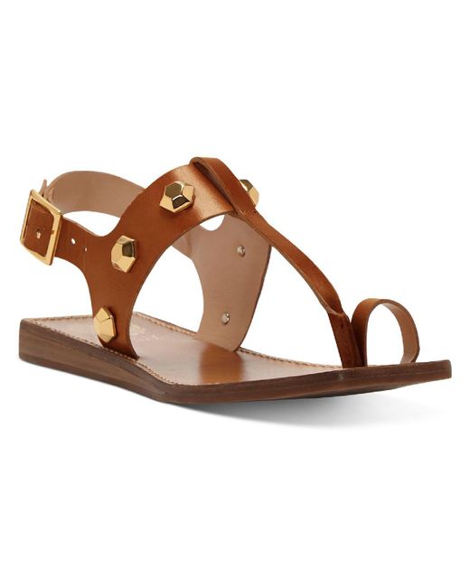Vince Camuto Brown Dailette Leather Ankle Strap Thong Sandals