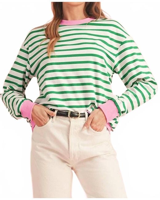Shewin Green Stripe Pullover With Trim Sweatshirt