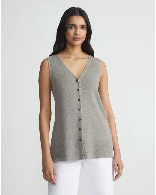 Lafayette 148 New York Gray Linen Button Sweater Vest