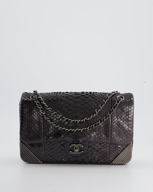 Chanel Black Metallic Python Small Single Flap Bag With Ruthenium Textured Hardware